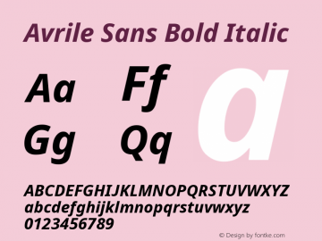 Avrile Sans Bold Italic Version 2.001; ttfautohint (v1.8.2)图片样张