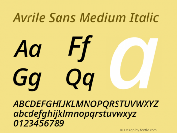 Avrile Sans Medium Italic Version 2.001; ttfautohint (v1.8.2)图片样张