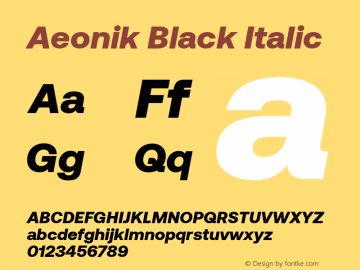 Aeonik Black Italic Version 1.000 Font Sample