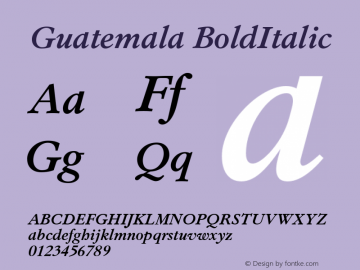 Guatemala BoldItalic Version 1.21 Font Sample