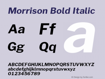 Morrison Bold Italic Version 1.100;PS 001.100;hotconv 1.0.88;makeotf.lib2.5.64775; ttfautohint (v1.6) Font Sample