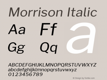 Morrison Italic Version 1.100;PS 001.100;hotconv 1.0.88;makeotf.lib2.5.64775; ttfautohint (v1.6) Font Sample