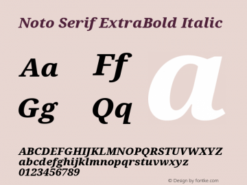 Noto Serif ExtraBold Italic Version 2.001; ttfautohint (v1.8.2)图片样张