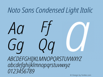 Noto Sans Condensed Light Italic Version 2.001 Font Sample