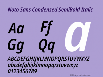 Noto Sans Condensed SemiBold Italic Version 2.001图片样张