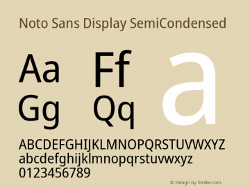 Noto Sans Display SemiCondensed Version 2.001;GOOG;noto-source:20181019:f8f3770;ttfautohint (v1.8.2) Font Sample