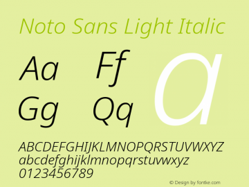 Noto Sans Light Italic Version 2.001 Font Sample