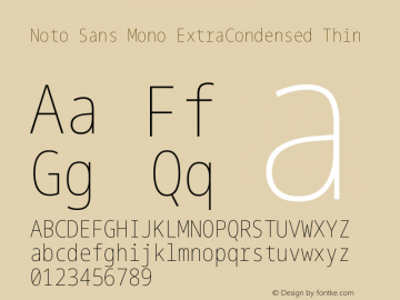 Noto Sans Mono ExtraCondensed Thin Version 2.002 Font Sample