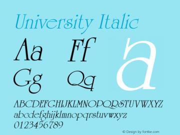 University Italic The IMSI MasterFonts Collection, tm 1995, 1996 IMSI (International Microcomputer Software Inc.)图片样张