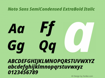 Noto Sans SemiCondensed ExtraBold Italic Version 2.001 Font Sample