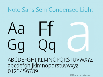 Noto Sans SemiCondensed Light Version 2.001;GOOG;noto-source:20181019:f8f3770;ttfautohint (v1.8.2) Font Sample