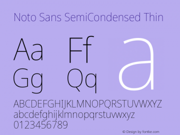 Noto Sans SemiCondensed Thin Version 2.001; ttfautohint (v1.8.2) Font Sample