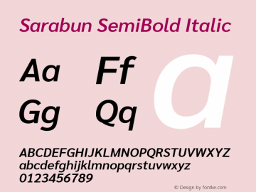 Sarabun SemiBold Italic Version 1.000; ttfautohint (v1.6) Font Sample