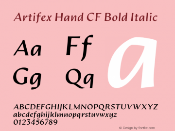 ArtifexHandCF-BoldItalic Version 1.000;PS 001.000;hotconv 1.0.88;makeotf.lib2.5.64775;YWFTv17图片样张