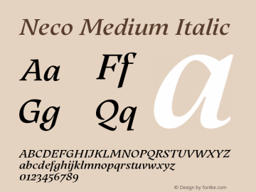 Neco Medium Italic Version 1.00;August 6, 2018;FontCreator 11.5.0.2427 64-bit Font Sample