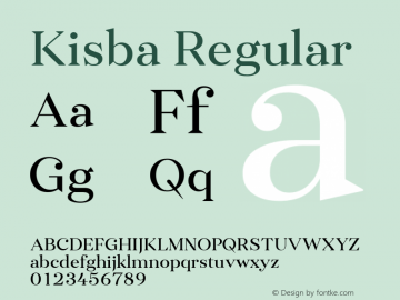 Kisba Regular Version 1.000;PS 001.000;hotconv 1.0.88;makeotf.lib2.5.64775;YWFTv17 Font Sample
