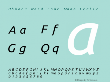 Ubuntu Italic Nerd Font Complete Mono 0.83 Font Sample