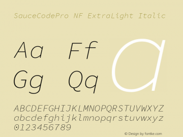 Sauce Code Pro ExtraLight Italic Nerd Font Complete Windows Compatible Version 1.050;PS 1.000;hotconv 16.6.51;makeotf.lib2.5.65220图片样张