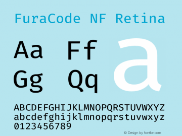 Fura Code Retina Nerd Font Complete Windows Compatible Version 1.205;PS 001.205;hotconv 1.0.88;makeotf.lib2.5.64775 Font Sample