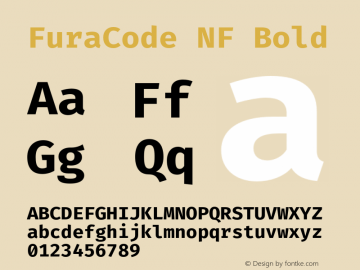 Fura Code Bold Nerd Font Complete Mono Windows Compatible Version 1.205;PS 001.205;hotconv 1.0.88;makeotf.lib2.5.64775 Font Sample