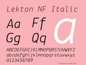 Lekton-Italic Nerd Font Complete Windows Compatible Version 3.000 Font Sample