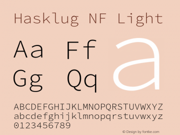 Hasklug Light Nerd Font Complete Windows Compatible Version 2.030;PS 1.0;hotconv 16.6.51;makeotf.lib2.5.65220 Font Sample