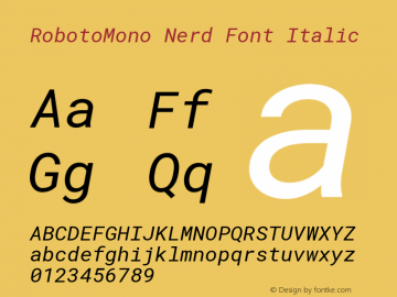 Roboto Mono Italic Nerd Font Complete Version 2.000986; 2015; ttfautohint (v1.3)图片样张