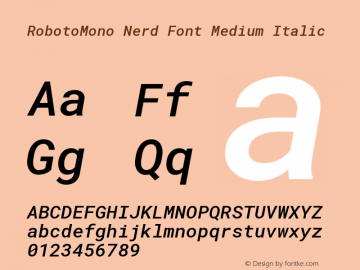 Roboto Mono Medium Italic Nerd Font Complete Version 2.000986; 2015; ttfautohint (v1.3) Font Sample