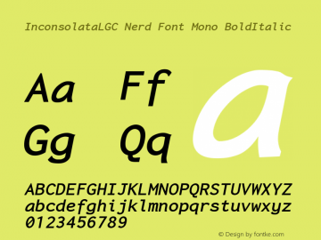 Inconsolata LGC Bold Italic Nerd Font Complete Mono Version 1.3;Nerd Fonts 2.0.0图片样张