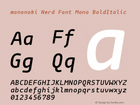mononoki Bold Italic Nerd Font Complete Mono Version 1.001 Font Sample