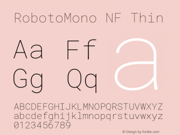 Roboto Mono Thin Nerd Font Complete Windows Compatible Version 2.000986; 2015; ttfautohint (v1.3)图片样张
