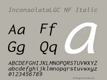 Inconsolata LGC Italic Nerd Font Complete Windows Compatible Version 1.3;Nerd Fonts 2.0.0图片样张