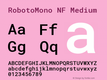 Roboto Mono Medium Nerd Font Complete Windows Compatible Version 2.000986; 2015; ttfautohint (v1.3)图片样张