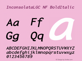 Inconsolata LGC Bold Italic Nerd Font Complete Mono Windows Compatible Version 1.3;Nerd Fonts 2.0.0 Font Sample
