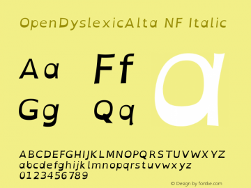 OpenDyslexicAlta Italic Nerd Font Complete Windows Compatible Version 2.001;PS 002.001;hotconv 1.0.70;makeotf.lib2.5.58329图片样张