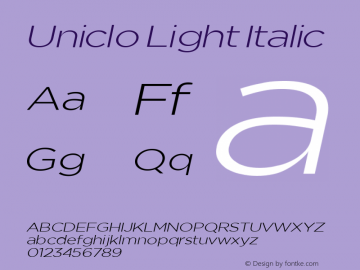 Uniclo Light Italic  Font Sample