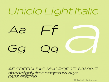 Uniclo Light Italic 图片样张