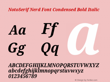 Noto Serif Condensed Bold Italic Nerd Font Complete Version 2.000;GOOG;noto-source:20170915:90ef993387c0; ttfautohint (v1.7) Font Sample