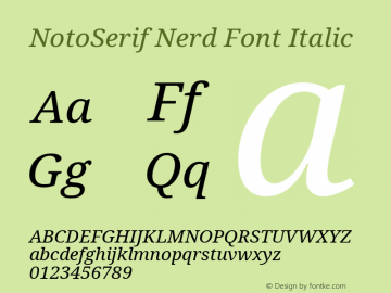 Noto Serif Italic Nerd Font Complete Version 2.000;GOOG;noto-source:20170915:90ef993387c0; ttfautohint (v1.7)图片样张