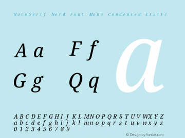 Noto Serif Condensed Italic Nerd Font Complete Mono Version 2.000;GOOG;noto-source:20170915:90ef993387c0; ttfautohint (v1.7)图片样张