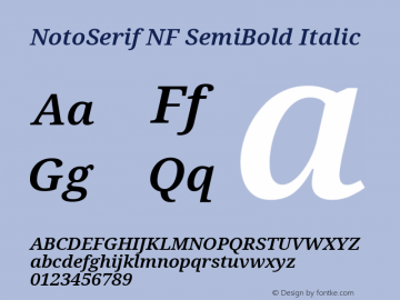 Noto Serif SemiBold Italic Nerd Font Complete Windows Compatible Version 2.000;GOOG;noto-source:20170915:90ef993387c0; ttfautohint (v1.7) Font Sample