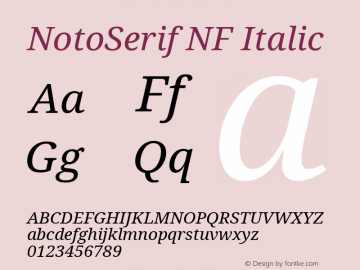 Noto Serif Italic Nerd Font Complete Windows Compatible Version 2.000;GOOG;noto-source:20170915:90ef993387c0; ttfautohint (v1.7) Font Sample