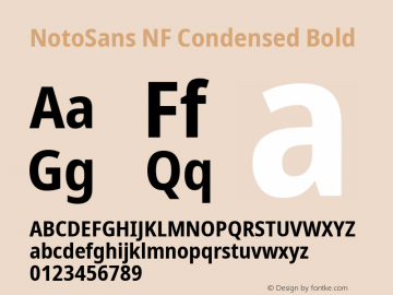 Noto Sans Condensed Bold Nerd Font Complete Windows Compatible Version 2.000;GOOG;noto-source:20170915:90ef993387c0; ttfautohint (v1.7) Font Sample