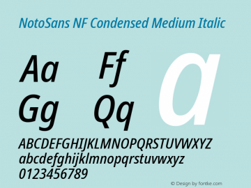 Noto Sans Condensed Medium Italic Nerd Font Complete Windows Compatible Version 2.000;GOOG;noto-source:20170915:90ef993387c0; ttfautohint (v1.7) Font Sample