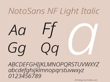 Noto Sans Light Italic Nerd Font Complete Windows Compatible Version 2.000;GOOG;noto-source:20170915:90ef993387c0; ttfautohint (v1.7) Font Sample