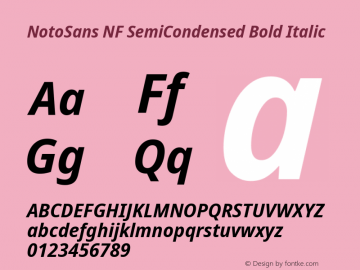 Noto Sans SemiCondensed Bold Italic Nerd Font Complete Windows Compatible Version 2.000;GOOG;noto-source:20170915:90ef993387c0; ttfautohint (v1.7) Font Sample