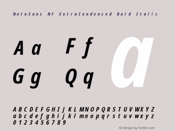 Noto Sans ExtraCondensed Bold Italic Nerd Font Complete Mono Windows Compatible Version 2.000;GOOG;noto-source:20170915:90ef993387c0; ttfautohint (v1.7) Font Sample