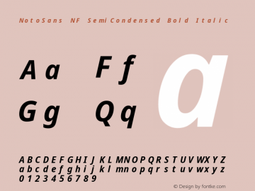 Noto Sans SemiCondensed Bold Italic Nerd Font Complete Mono Windows Compatible Version 2.000;GOOG;noto-source:20170915:90ef993387c0; ttfautohint (v1.7)图片样张