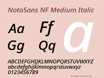 Noto Sans Medium Italic Nerd Font Complete Windows Compatible Version 2.000;GOOG;noto-source:20170915:90ef993387c0; ttfautohint (v1.7) Font Sample