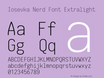 Iosevka Extralight Nerd Font Complete 1.14.0; ttfautohint (v1.7.9-c794) Font Sample